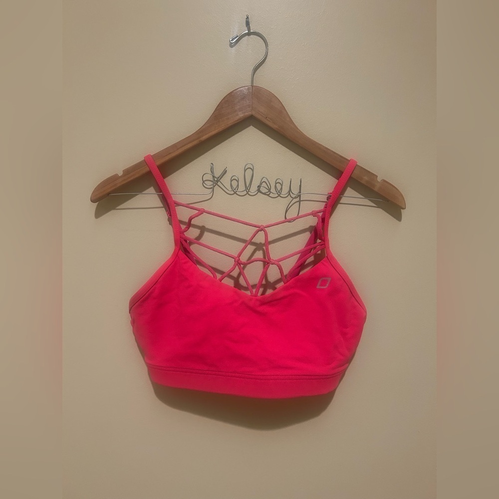 Lorna Jane Vibrant Pink Netted Neck Line Sports Bra Size L